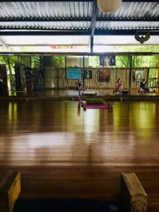 The yoga space. Beautiful bamboo floors, preparing for my first yoga class at Danyasa.